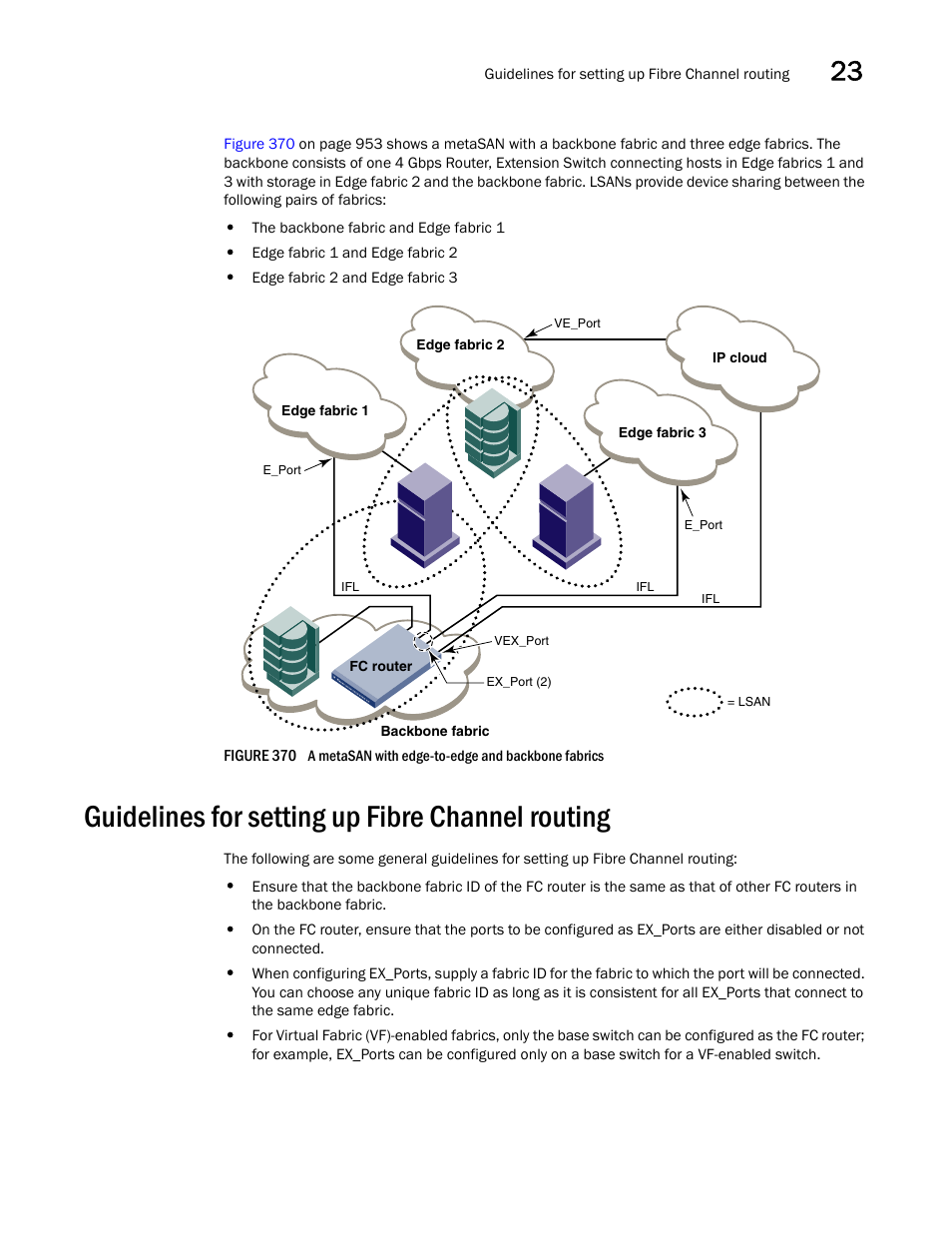 Guidelines for setting up fibre channel routing | Brocade Network Advisor SAN + IP User Manual v12.3.0 User Manual | Page 1025 / 2702