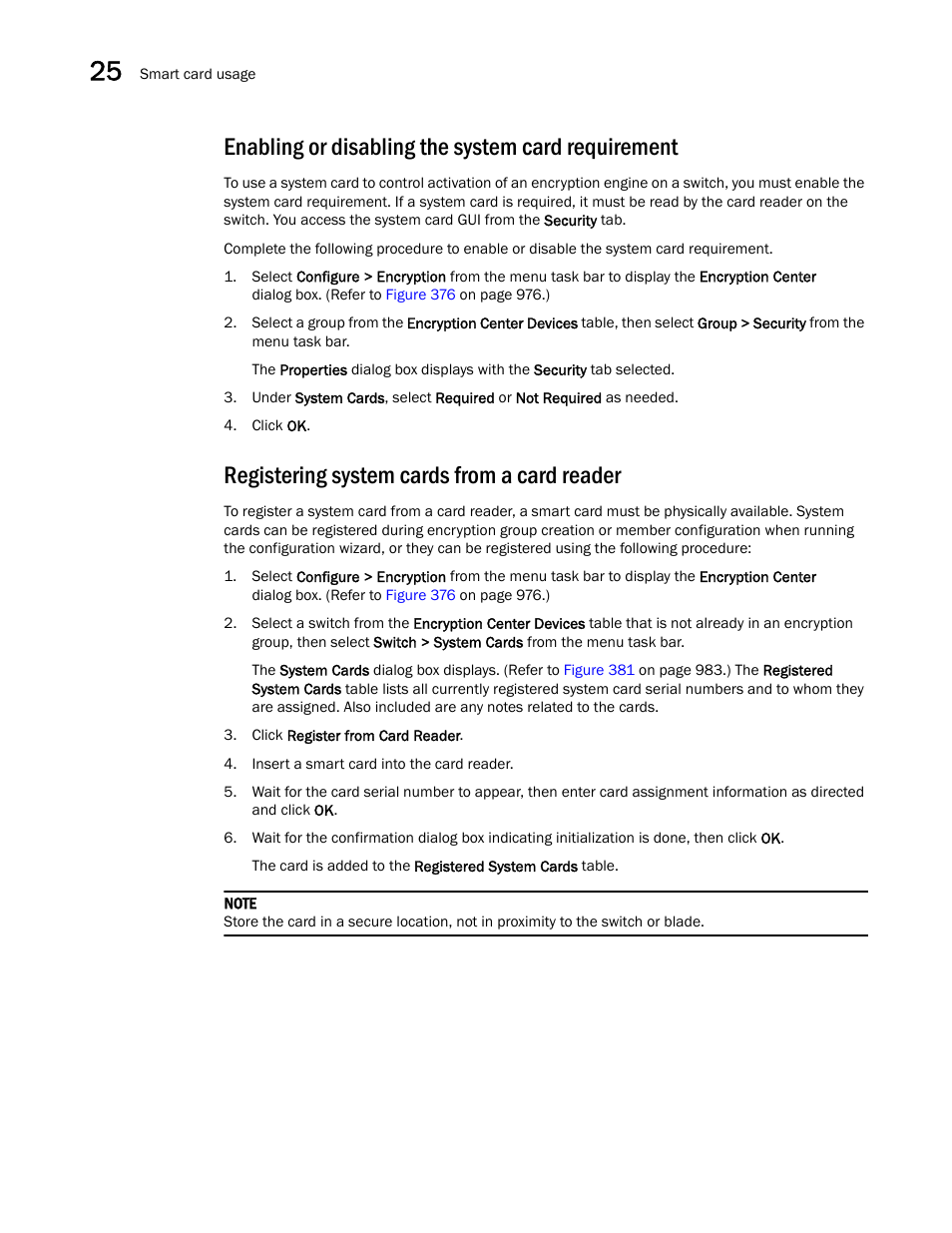 Registering system cards from a card reader, Enabling or disabling the system card requirement | Brocade Network Advisor SAN + IP User Manual v12.3.0 User Manual | Page 1056 / 2702