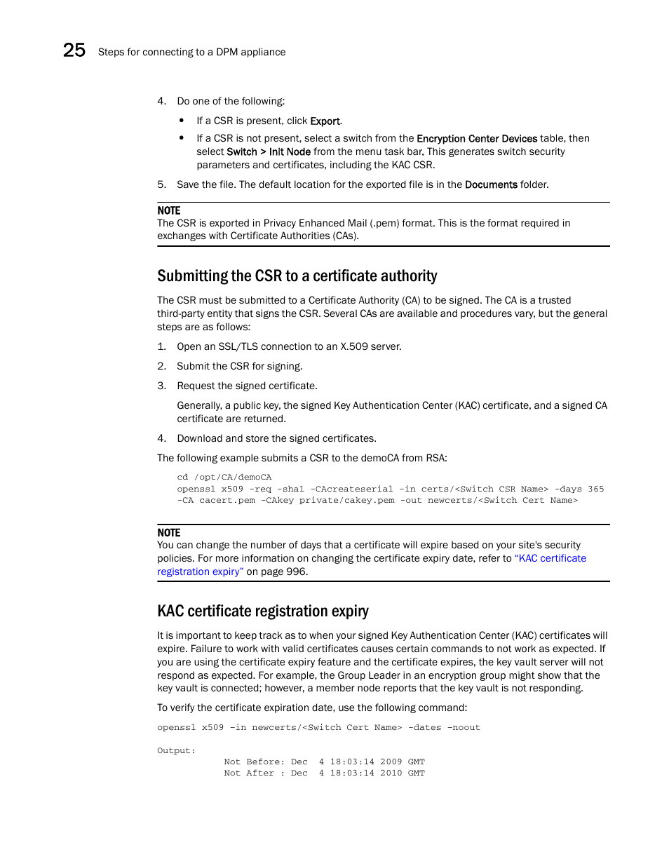 Submitting the csr to a certificate authority, Kac certificate registration expiry | Brocade Network Advisor SAN + IP User Manual v12.3.0 User Manual | Page 1068 / 2702