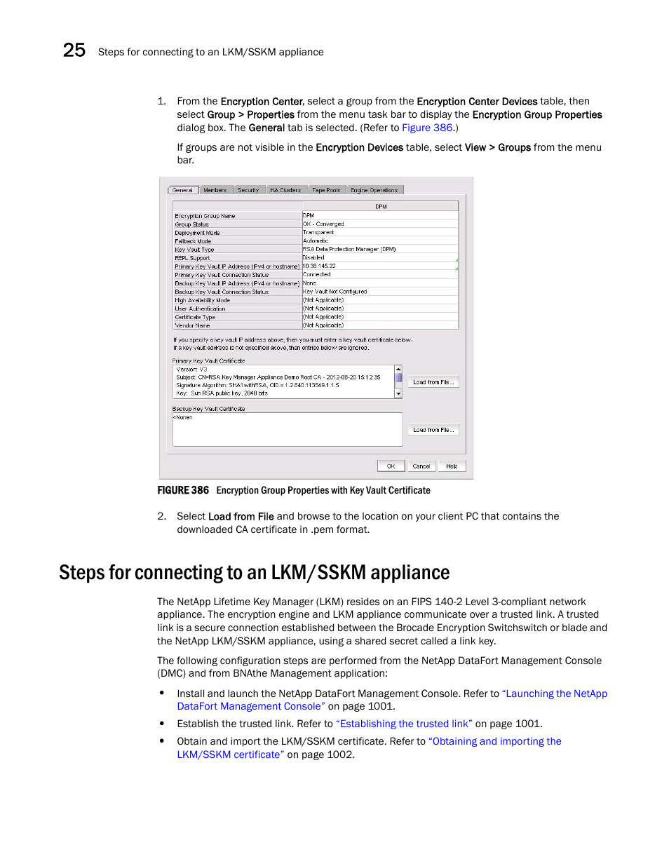 Steps for connecting to an lkm/sskm appliance, Steps for connecting to an lkm/sskm appliance 0 | Brocade Network Advisor SAN + IP User Manual v12.3.0 User Manual | Page 1072 / 2702