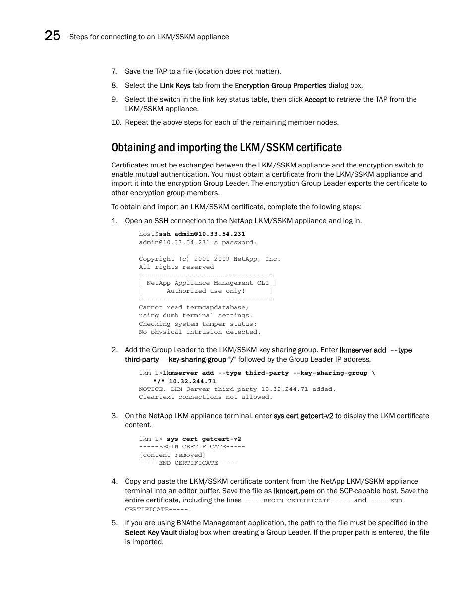 Obtaining and importing the lkm/sskm certificate, Obtaining and importing the, Lkm/sskm certificate | Brocade Network Advisor SAN + IP User Manual v12.3.0 User Manual | Page 1074 / 2702
