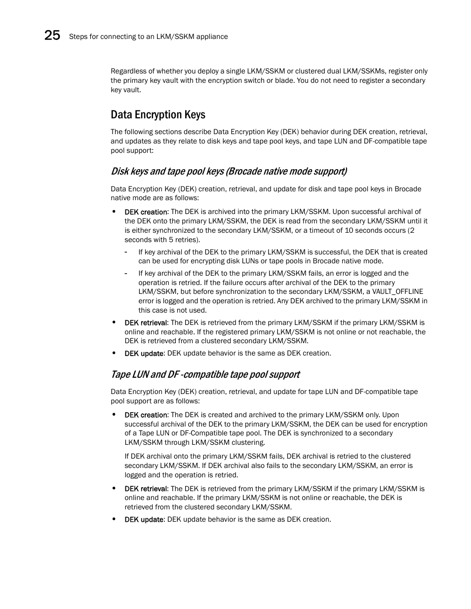 Data encryption keys, Tape lun and df -compatible tape pool support | Brocade Network Advisor SAN + IP User Manual v12.3.0 User Manual | Page 1076 / 2702