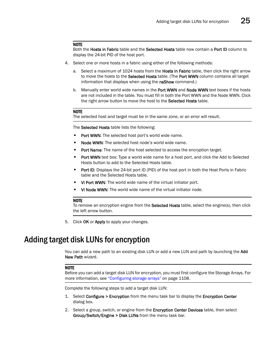 Adding target disk luns for encryption, Adding target disk luns for encryption 3 | Brocade Network Advisor SAN + IP User Manual v12.3.0 User Manual | Page 1175 / 2702