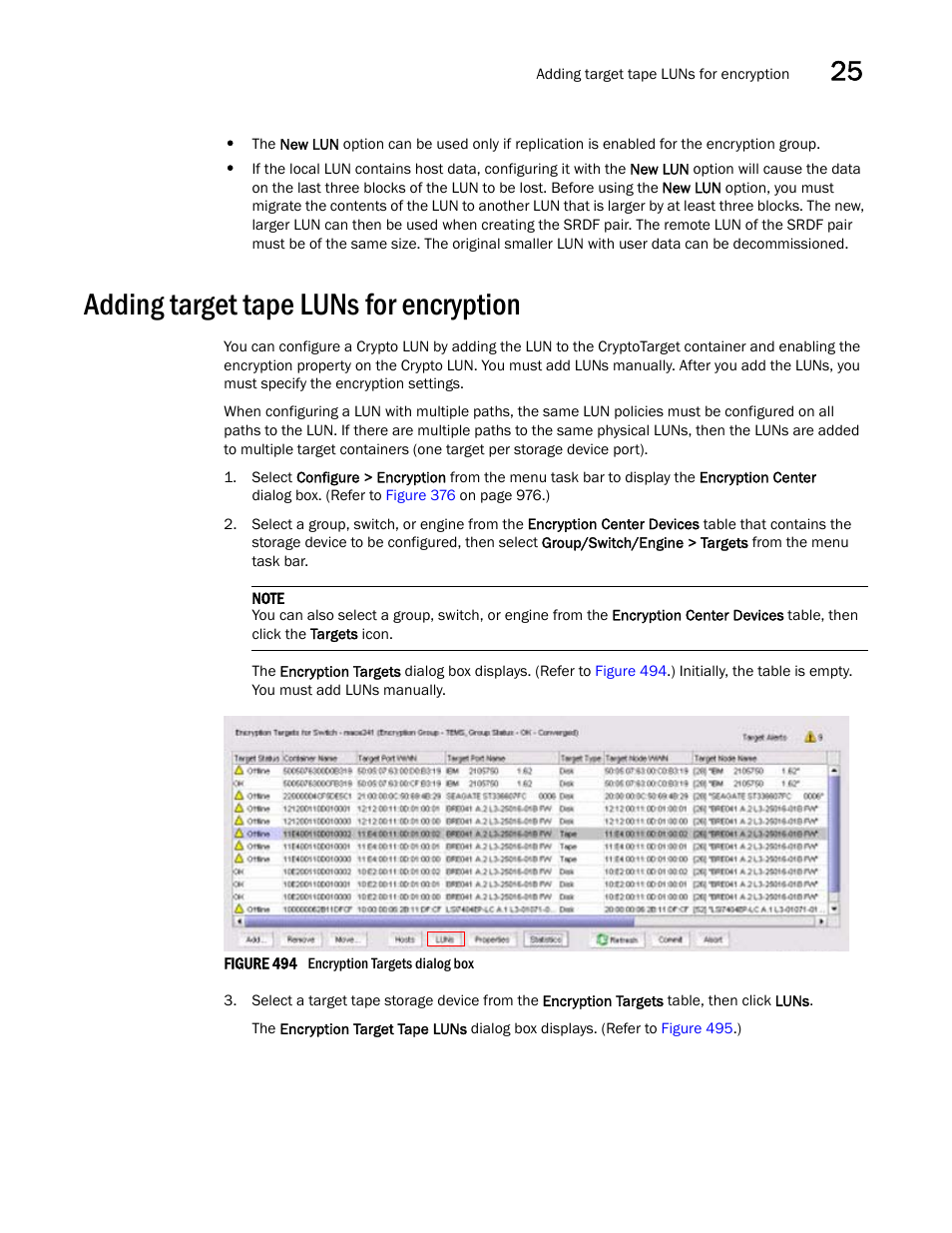 Adding target tape luns for encryption, Adding target tape luns for encryption 1 | Brocade Network Advisor SAN + IP User Manual v12.3.0 User Manual | Page 1183 / 2702