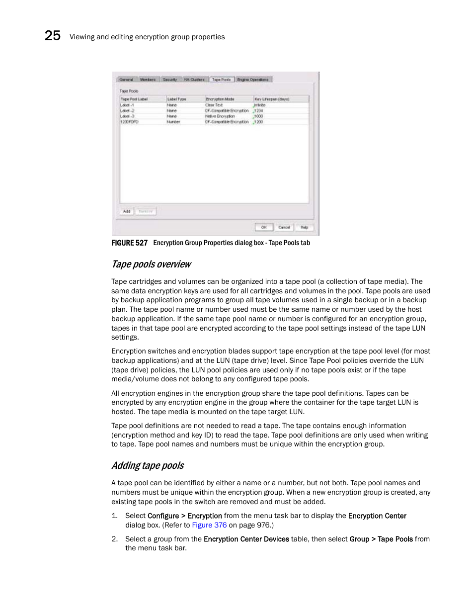 Tape pools overview, Adding tape pools | Brocade Network Advisor SAN + IP User Manual v12.3.0 User Manual | Page 1234 / 2702