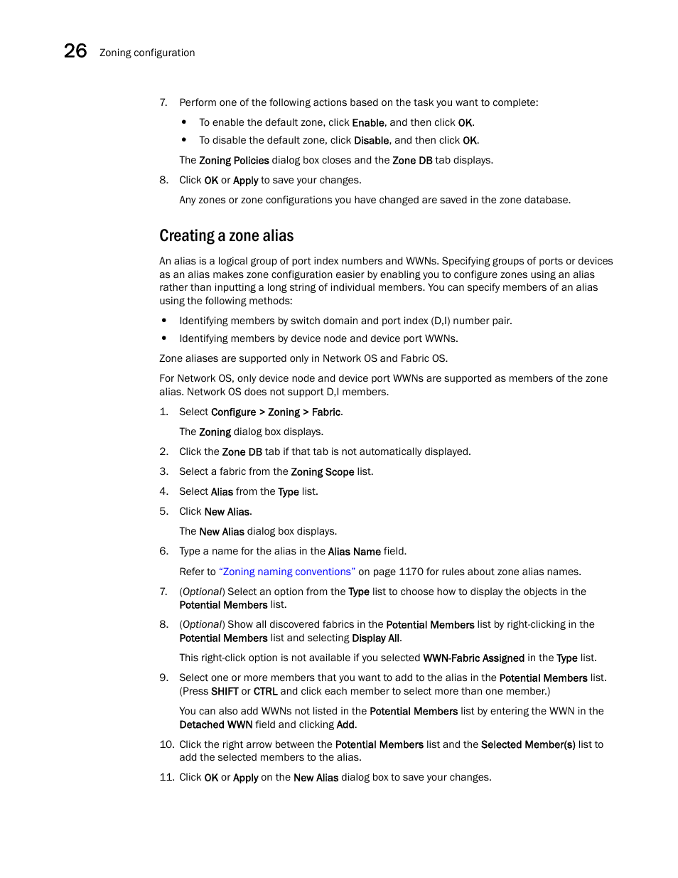 Creating a zone alias | Brocade Network Advisor SAN + IP User Manual v12.3.0 User Manual | Page 1250 / 2702