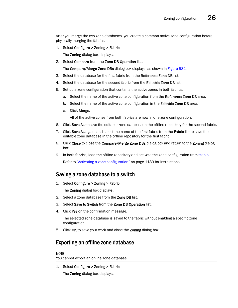 Saving a zone database to a switch, Exporting an offline zone database | Brocade Network Advisor SAN + IP User Manual v12.3.0 User Manual | Page 1263 / 2702