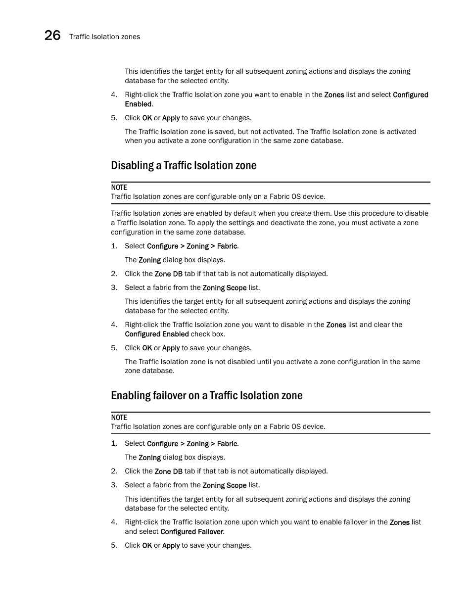 Disabling a traffic isolation zone, Enabling failover on a traffic isolation zone | Brocade Network Advisor SAN + IP User Manual v12.3.0 User Manual | Page 1274 / 2702