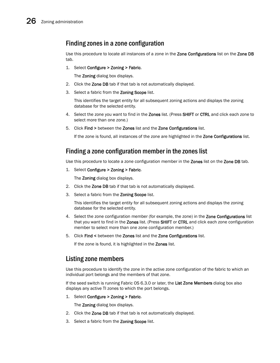 Finding zones in a zone configuration, Listing zone members | Brocade Network Advisor SAN + IP User Manual v12.3.0 User Manual | Page 1282 / 2702
