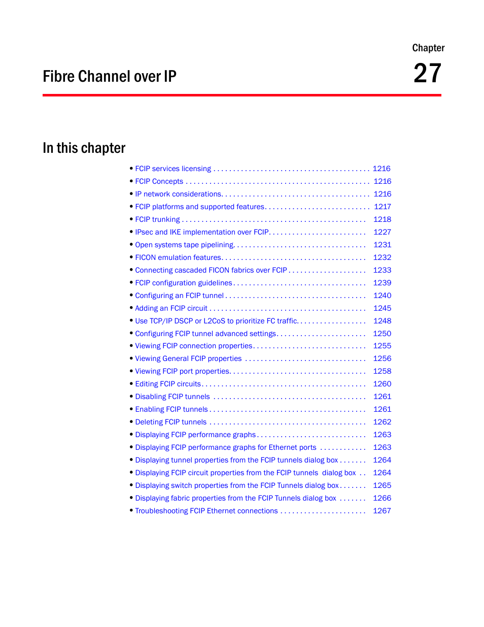 Fibre channel over ip, Chapter 27, Chapter 27, “fibre channel over ip | Chapter | Brocade Network Advisor SAN + IP User Manual v12.3.0 User Manual | Page 1287 / 2702