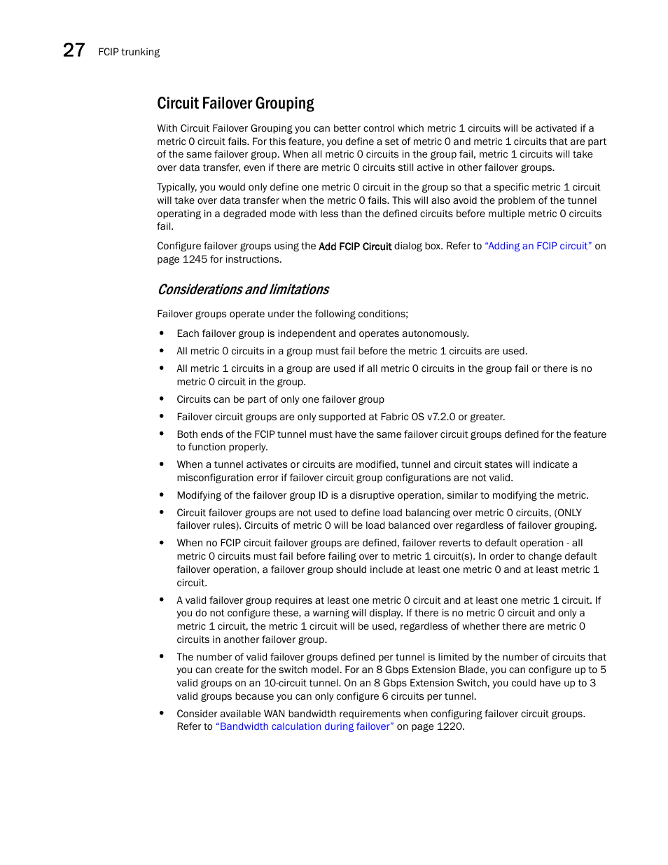 Circuit failover grouping, Considerations and limitations | Brocade Network Advisor SAN + IP User Manual v12.3.0 User Manual | Page 1294 / 2702