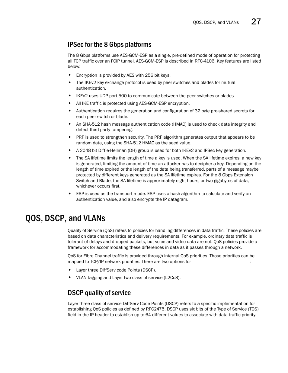 Ipsec for the 8 gbps platforms, Qos, dscp, and vlans, Dscp quality of service | Brocade Network Advisor SAN + IP User Manual v12.3.0 User Manual | Page 1301 / 2702