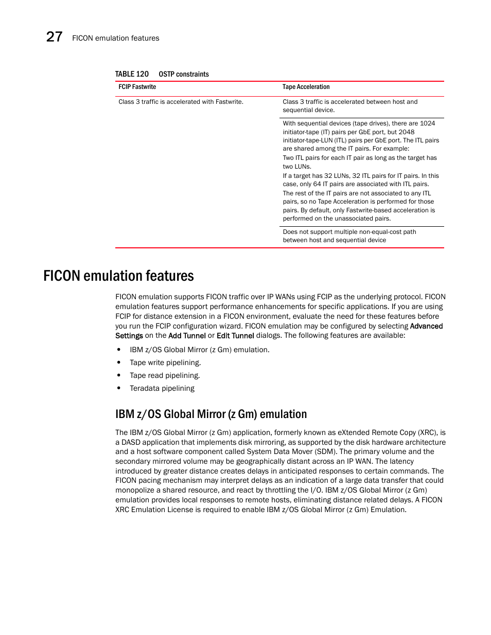 Ficon emulation features, Ibm z/os global mirror (z gm) emulation, Ficon emulation features 2 | Brocade Network Advisor SAN + IP User Manual v12.3.0 User Manual | Page 1304 / 2702