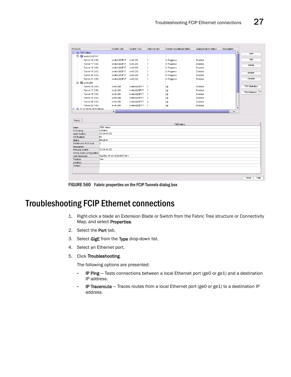 Troubleshooting fcip ethernet connections, Troubleshooting fcip ethernet connections 7 | Brocade Network Advisor SAN + IP User Manual v12.3.0 User Manual | Page 1339 / 2702