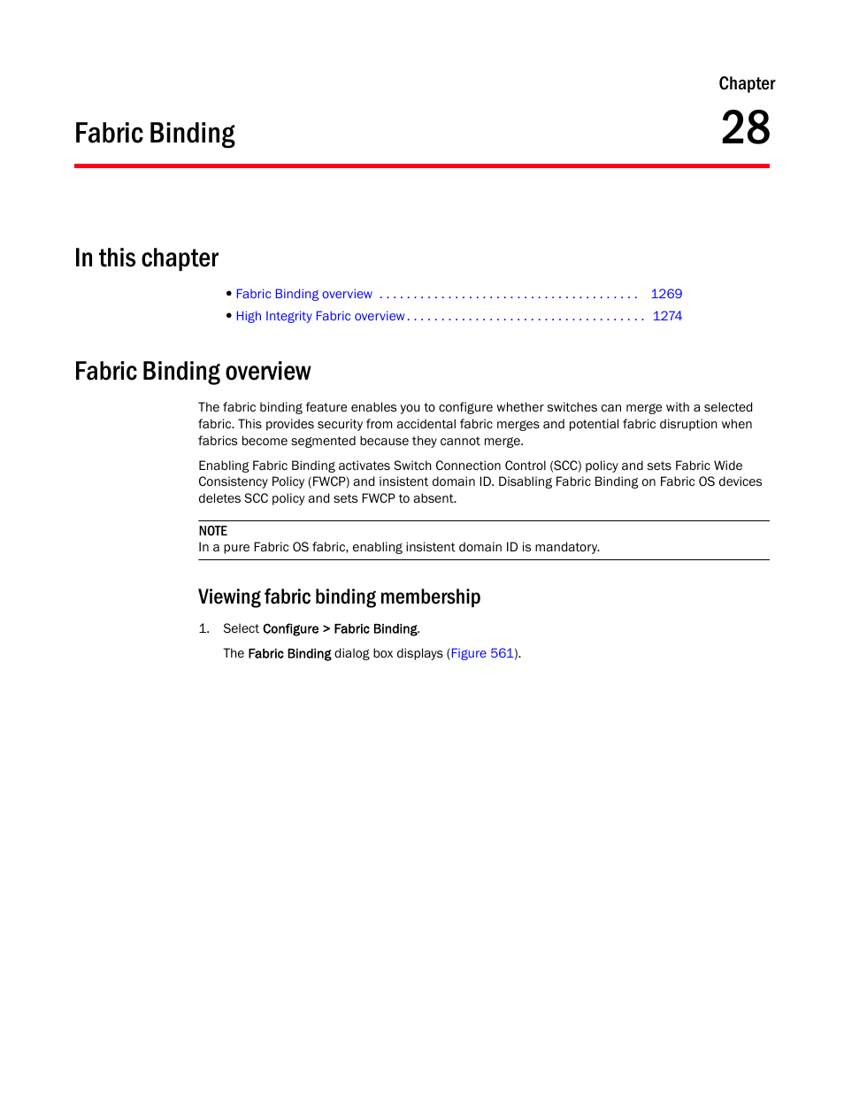 Fabric binding, Fabric binding overview, Viewing fabric binding membership | Chapter 28, Chapter 28, “fabric binding | Brocade Network Advisor SAN + IP User Manual v12.3.0 User Manual | Page 1341 / 2702