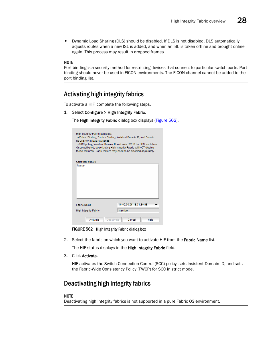 Activating high integrity fabrics, Deactivating high integrity fabrics | Brocade Network Advisor SAN + IP User Manual v12.3.0 User Manual | Page 1347 / 2702
