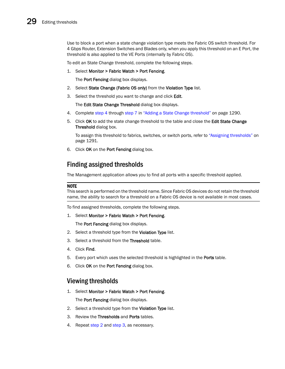 Finding assigned thresholds, Viewing thresholds | Brocade Network Advisor SAN + IP User Manual v12.3.0 User Manual | Page 1368 / 2702