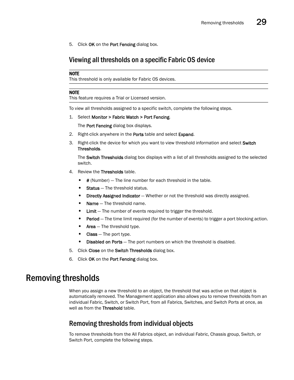 Removing thresholds, Removing thresholds 7, Removing thresholds from individual objects | Brocade Network Advisor SAN + IP User Manual v12.3.0 User Manual | Page 1369 / 2702