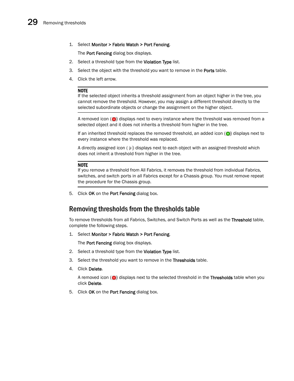 Removing thresholds from the thresholds table, Removing thresholds, From the thresholds table | Brocade Network Advisor SAN + IP User Manual v12.3.0 User Manual | Page 1370 / 2702