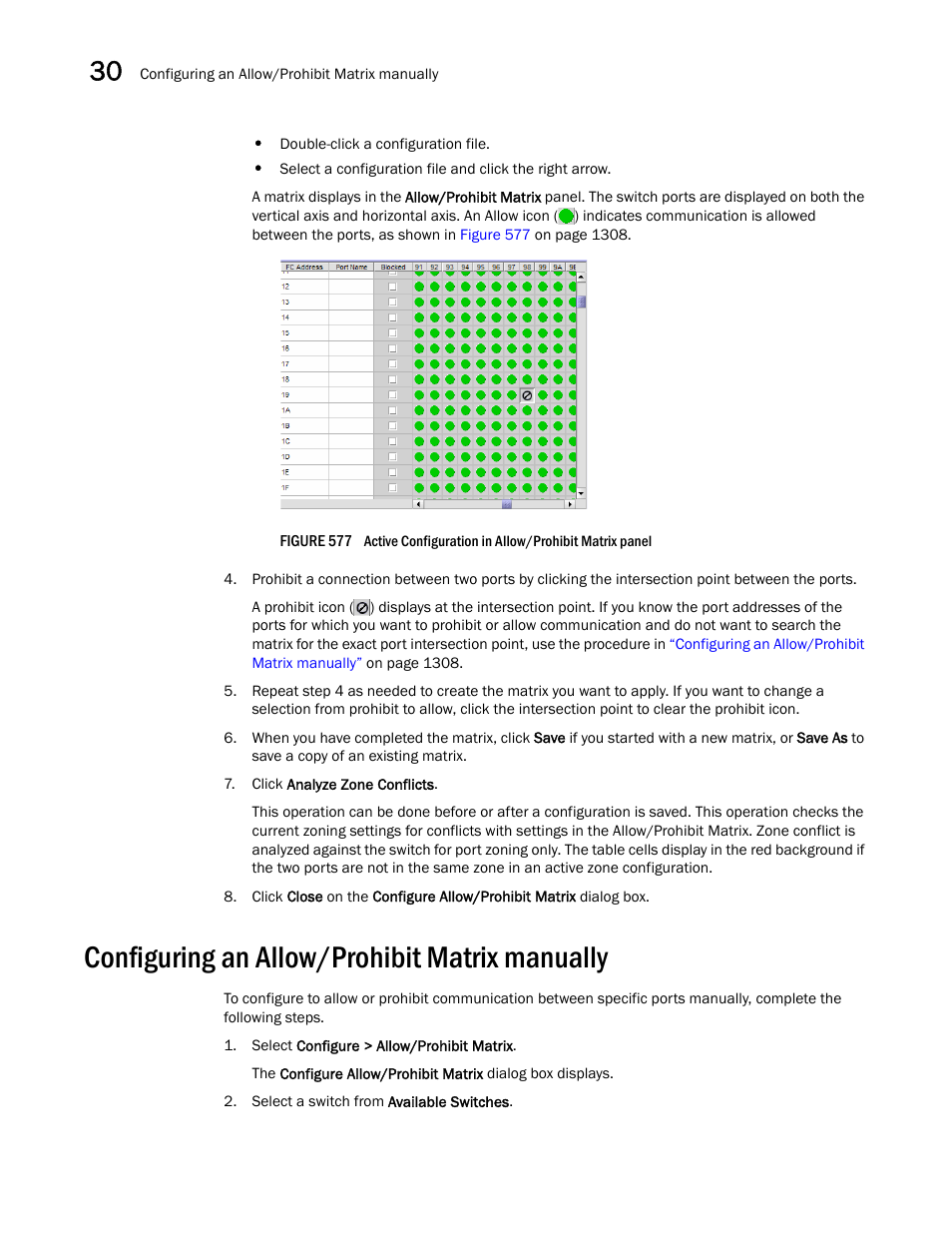 Configuring an allow/prohibit matrix manually, Configuring an allow/prohibit matrix manually 8 | Brocade Network Advisor SAN + IP User Manual v12.3.0 User Manual | Page 1380 / 2702
