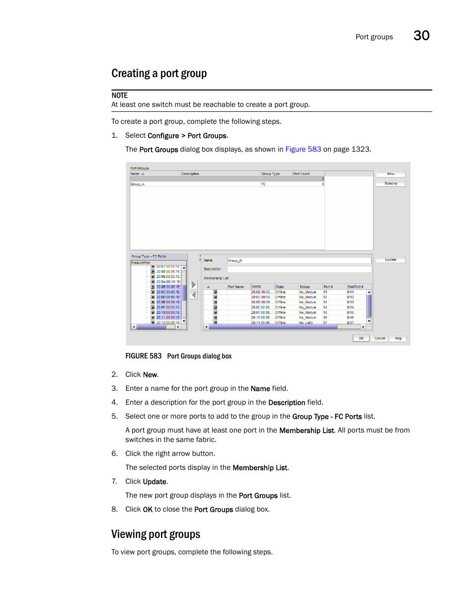 Viewing port groups, Creating a port group | Brocade Network Advisor SAN + IP User Manual v12.3.0 User Manual | Page 1395 / 2702