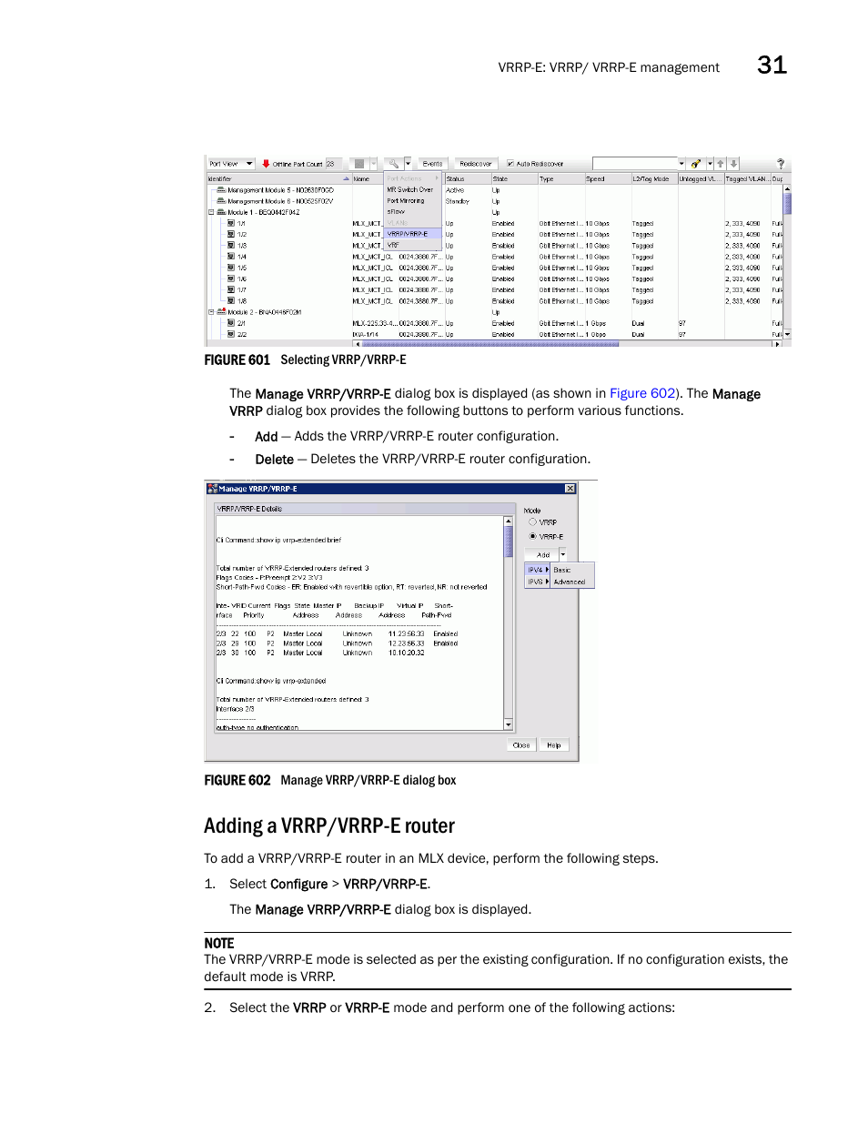 N in, Figure 601, Adding a vrrp/vrrp-e router | Brocade Network Advisor SAN + IP User Manual v12.3.0 User Manual | Page 1417 / 2702