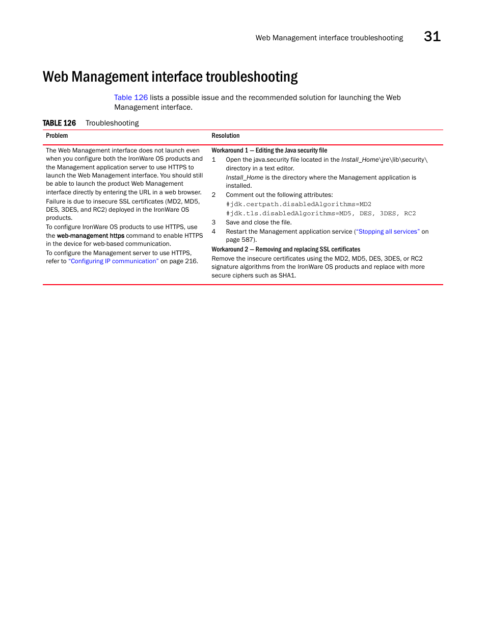 Web management interface troubleshooting, Web management interface troubleshooting 1 | Brocade Network Advisor SAN + IP User Manual v12.3.0 User Manual | Page 1423 / 2702