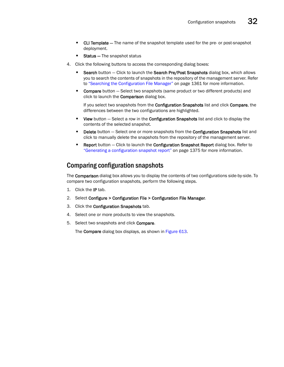 Comparing configuration snapshots | Brocade Network Advisor SAN + IP User Manual v12.3.0 User Manual | Page 1445 / 2702