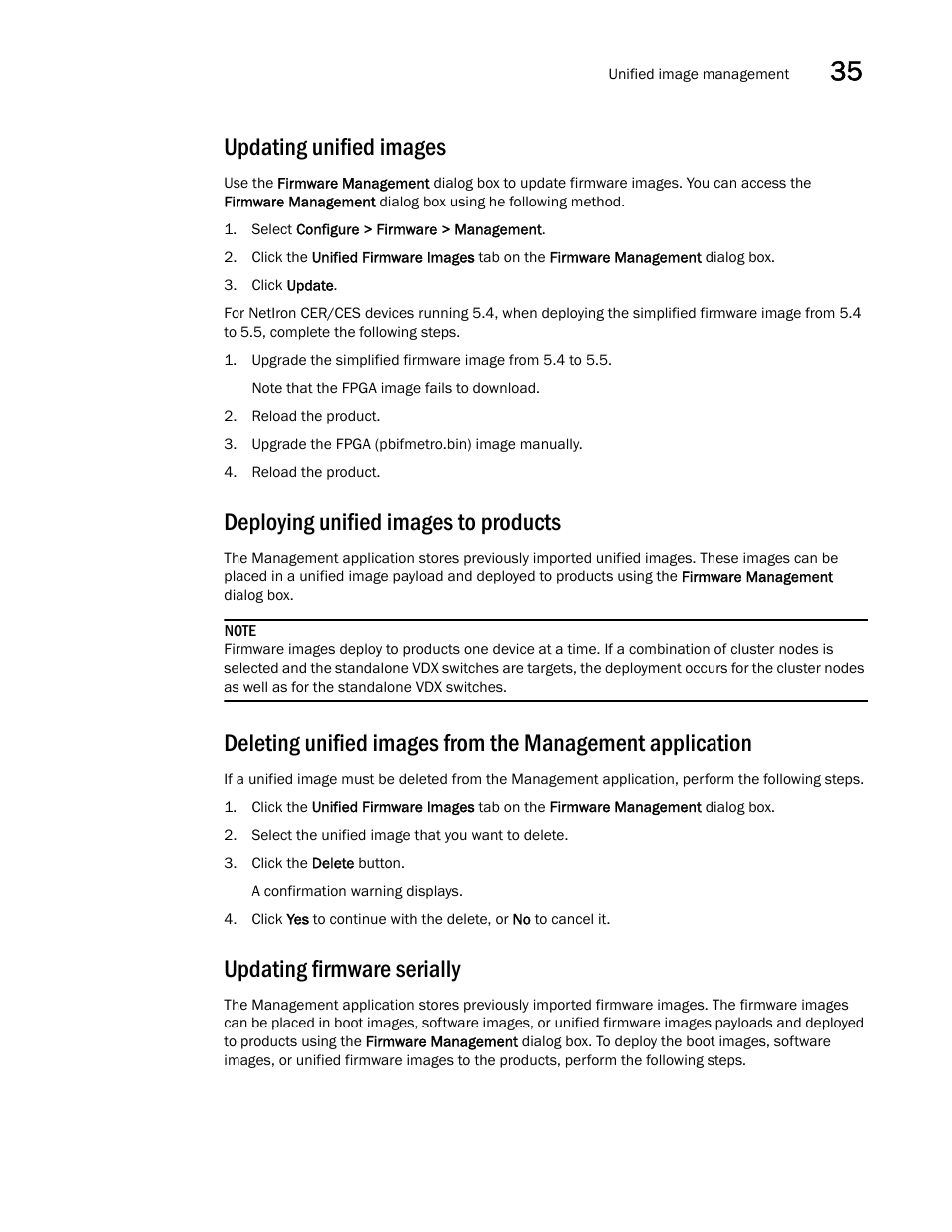 Updating unified images, Deploying unified images to products, Updating firmware serially | Brocade Network Advisor SAN + IP User Manual v12.3.0 User Manual | Page 1507 / 2702