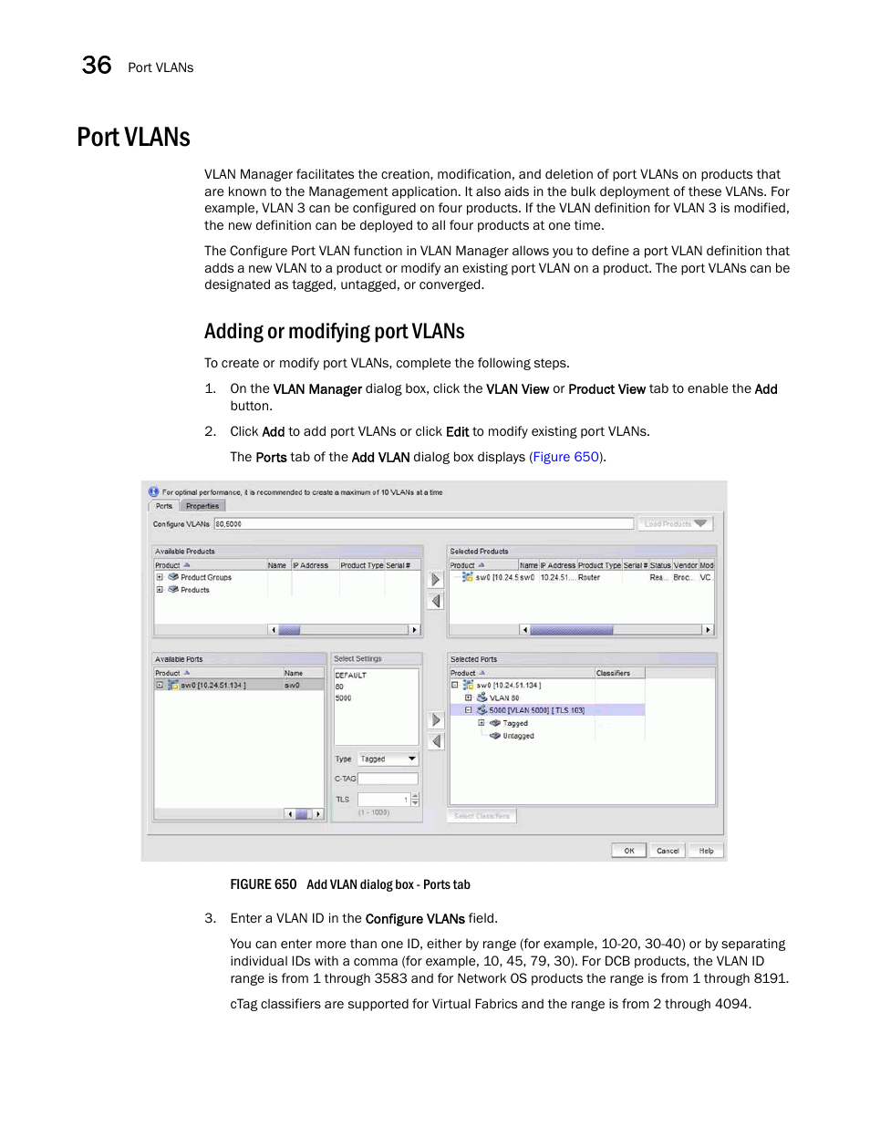 Port vlans, Adding or modifying port vlans, Adding or modifying port | Vlans, Port vlans 8 | Brocade Network Advisor SAN + IP User Manual v12.3.0 User Manual | Page 1520 / 2702