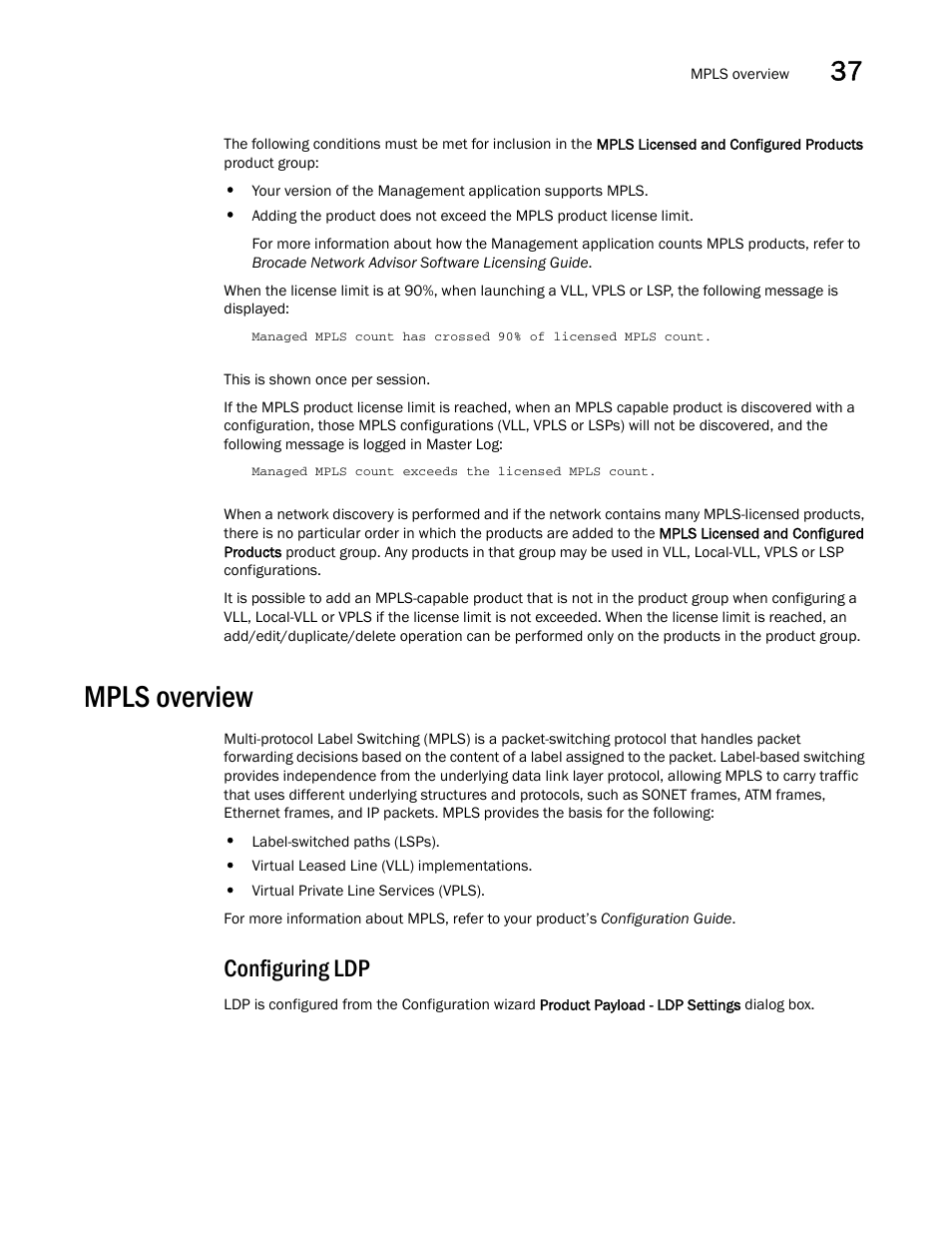 Mpls overview, Configuring ldp, Mpls overview 5 | Brocade Network Advisor SAN + IP User Manual v12.3.0 User Manual | Page 1537 / 2702