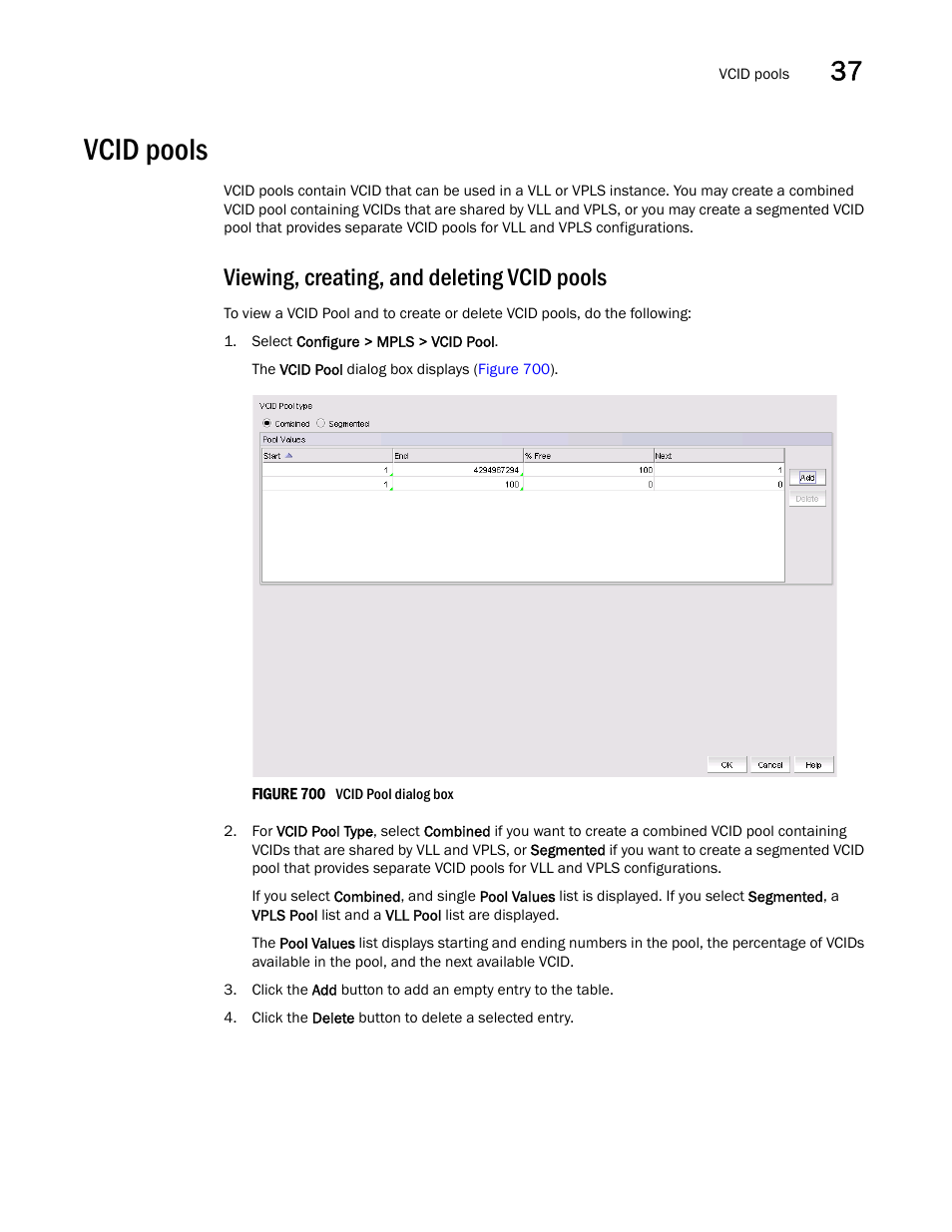 Vcid pools, Vcid pools 7, Viewing, creating, and deleting vcid pools | Brocade Network Advisor SAN + IP User Manual v12.3.0 User Manual | Page 1589 / 2702