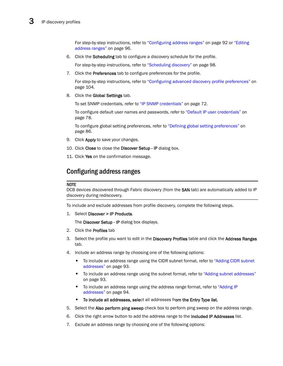 Configuring address ranges, Configuring address, Ranges | Brocade Network Advisor SAN + IP User Manual v12.3.0 User Manual | Page 162 / 2702