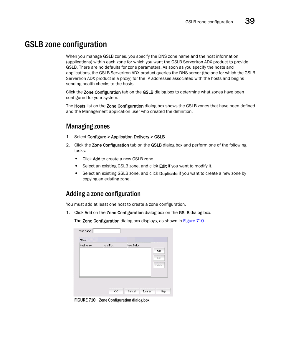 Gslb zone configuration, Adding a zone configuration, Gslb zone configuration 1 | Managing zones | Brocade Network Advisor SAN + IP User Manual v12.3.0 User Manual | Page 1623 / 2702