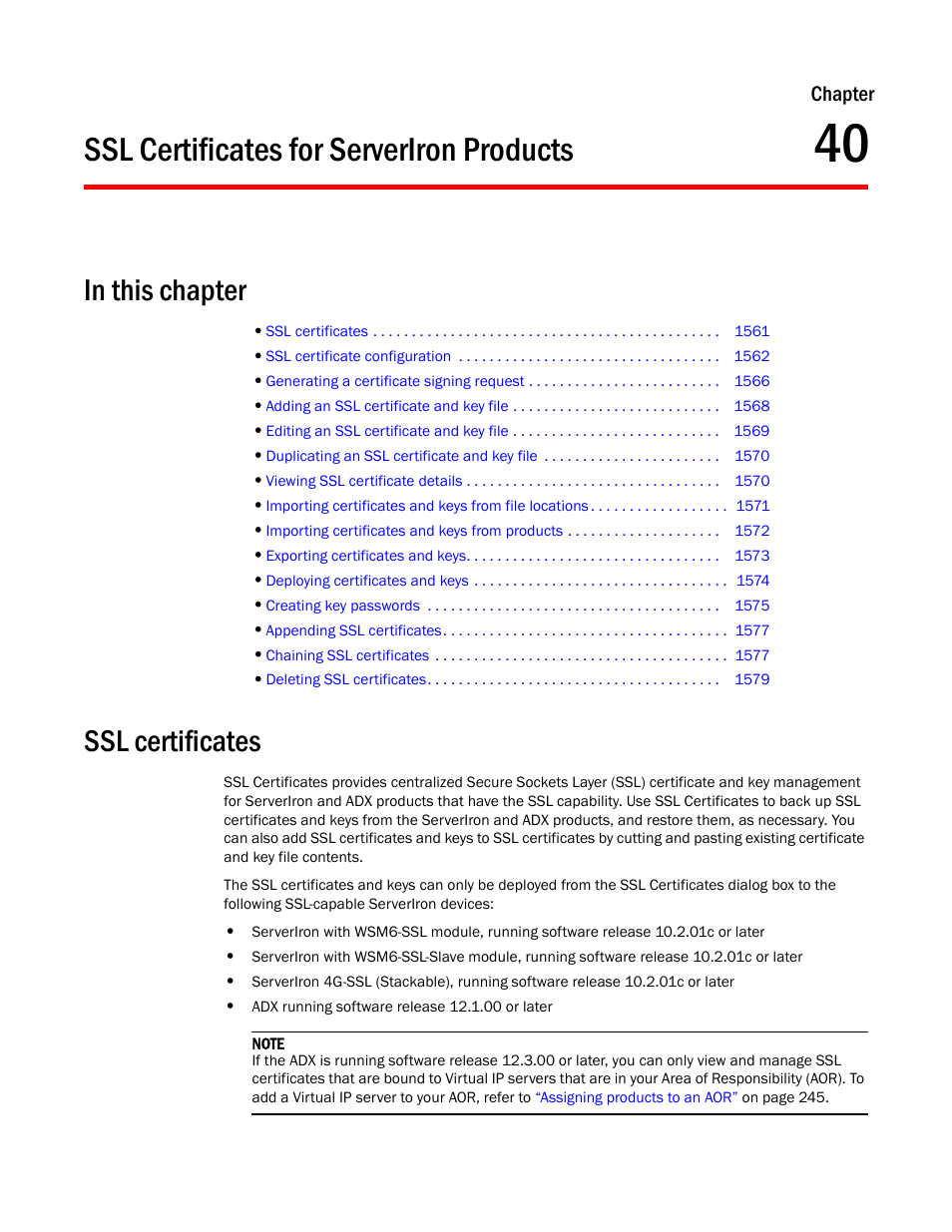 Ssl certificates for serveriron products, Ssl certificates, Chapter 40 | Brocade Network Advisor SAN + IP User Manual v12.3.0 User Manual | Page 1633 / 2702