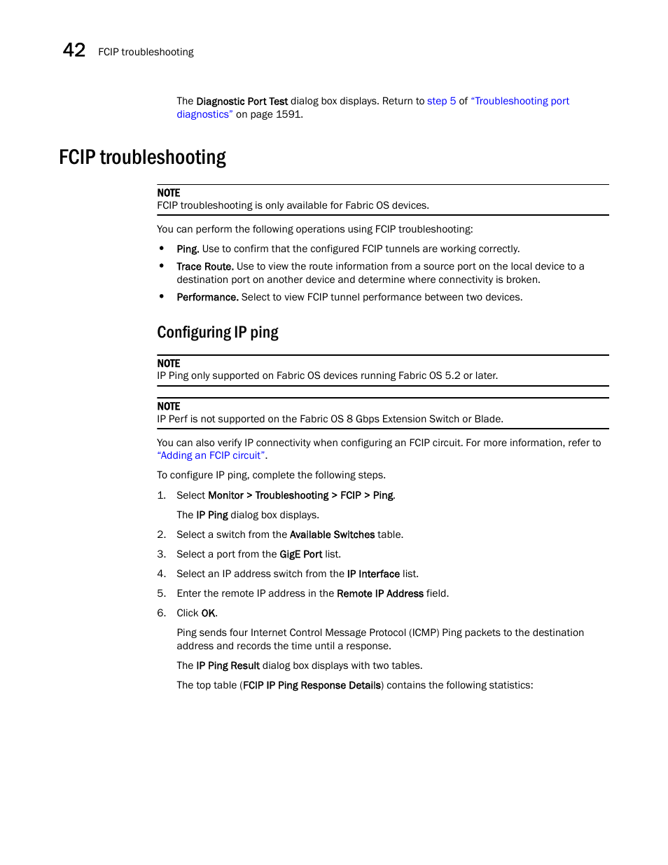 Fcip troubleshooting, Configuring ip ping | Brocade Network Advisor SAN + IP User Manual v12.3.0 User Manual | Page 1668 / 2702