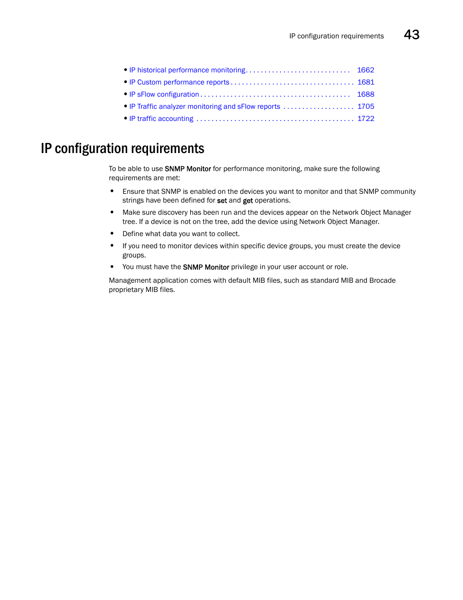 Ip configuration requirements, Ip configuration requirements 9 | Brocade Network Advisor SAN + IP User Manual v12.3.0 User Manual | Page 1721 / 2702