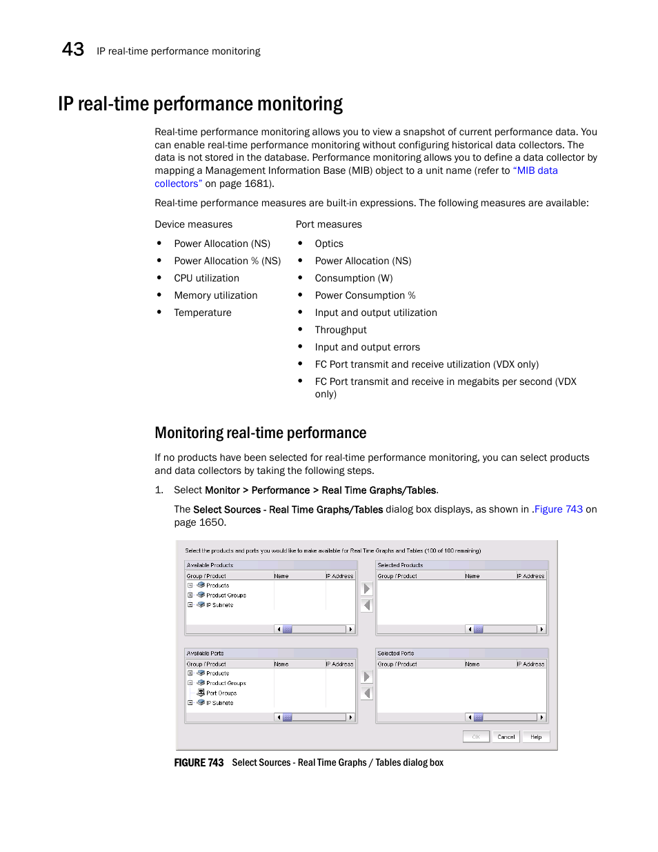 Ip real-time performance monitoring, Monitoring real-time performance, Ip real-time performance | Monitoring, Ip real-time performance monitoring 0 | Brocade Network Advisor SAN + IP User Manual v12.3.0 User Manual | Page 1722 / 2702