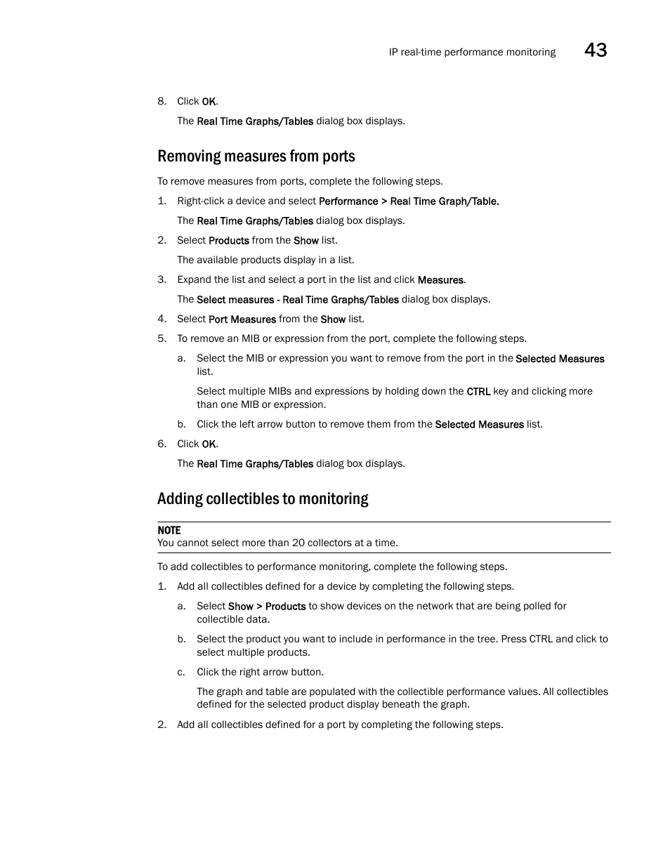 Adding collectibles to monitoring, Removing measures from ports | Brocade Network Advisor SAN + IP User Manual v12.3.0 User Manual | Page 1727 / 2702