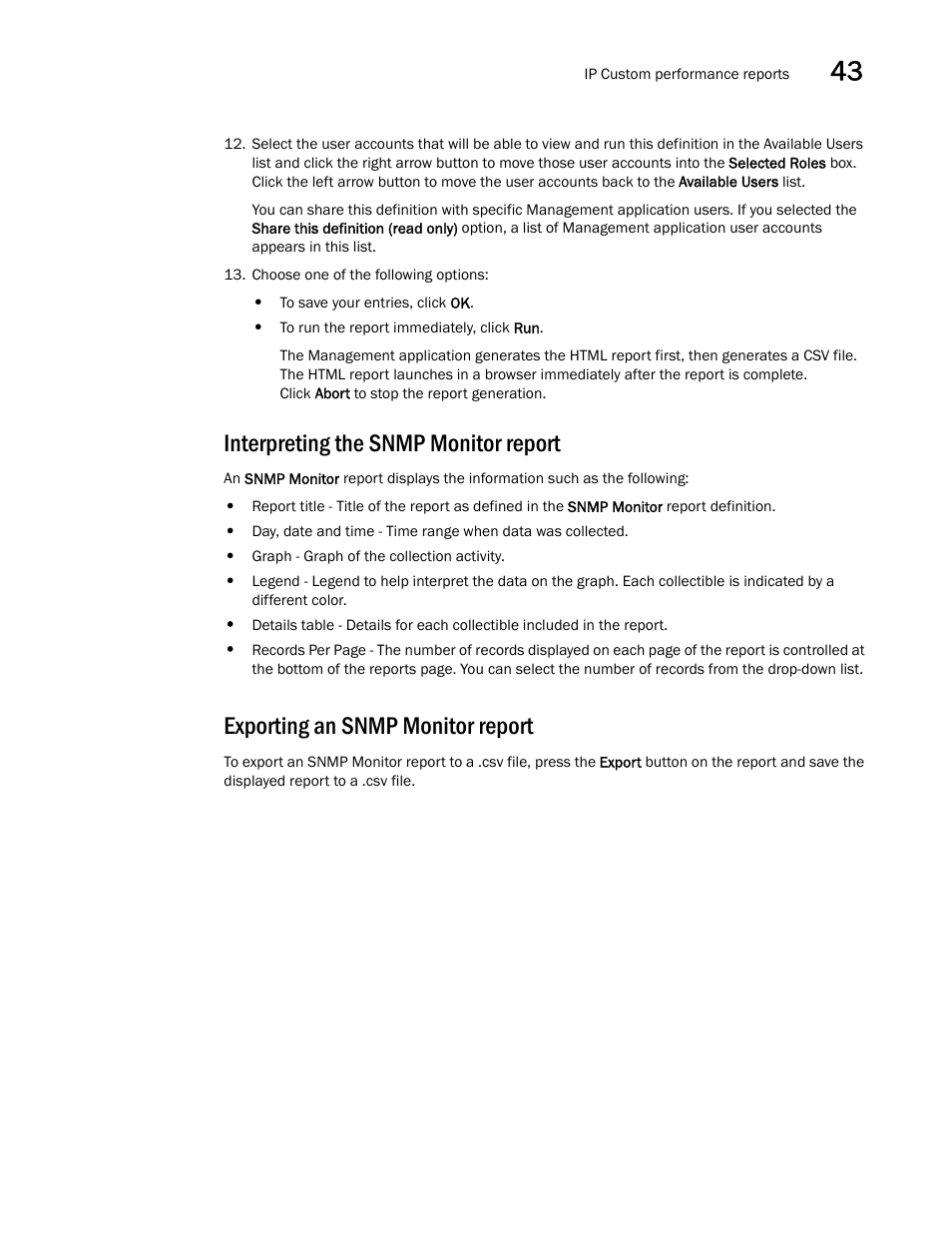 Interpreting the snmp monitor report, Exporting an snmp monitor report | Brocade Network Advisor SAN + IP User Manual v12.3.0 User Manual | Page 1759 / 2702