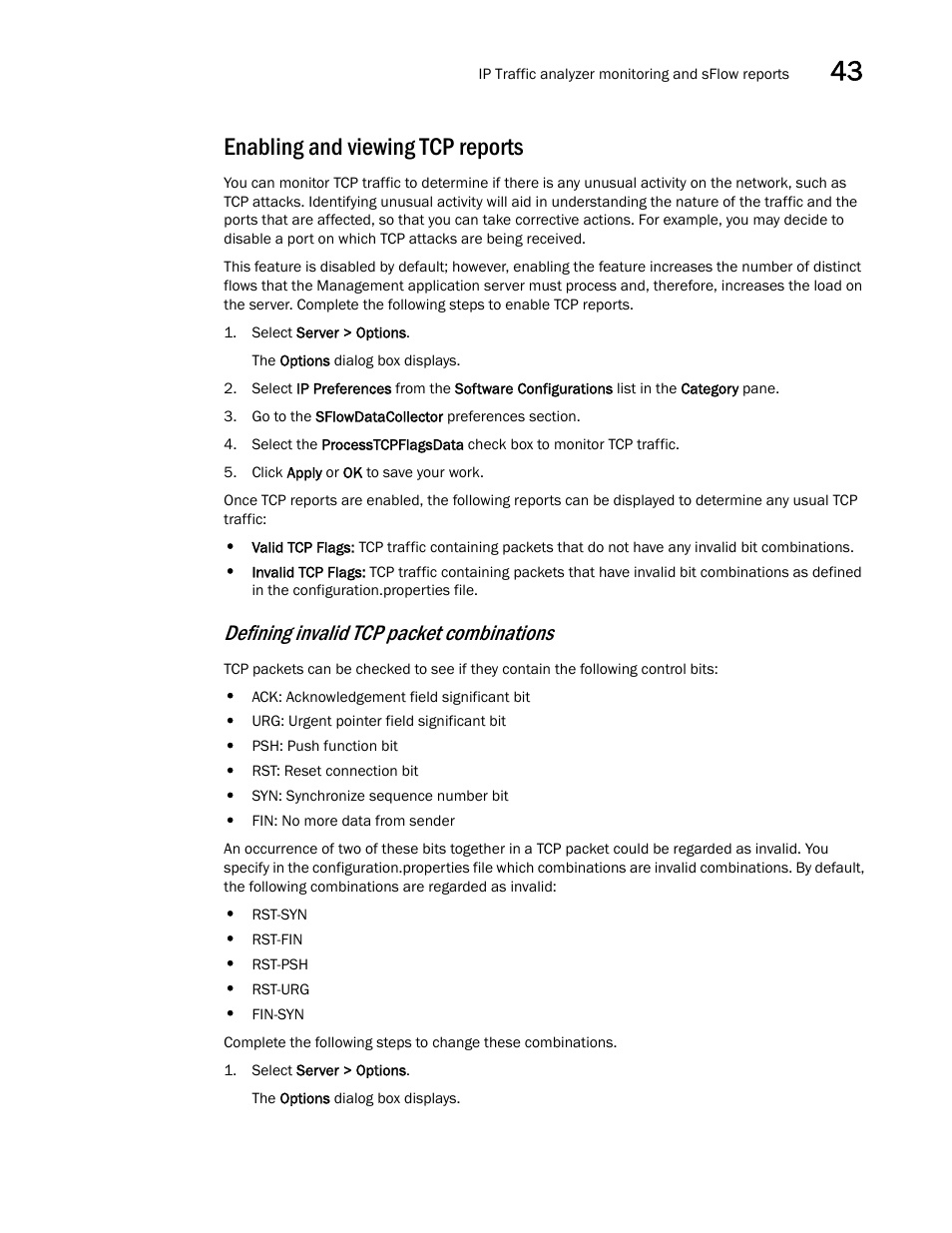 Enabling and viewing tcp reports, Defining invalid tcp packet combinations | Brocade Network Advisor SAN + IP User Manual v12.3.0 User Manual | Page 1791 / 2702
