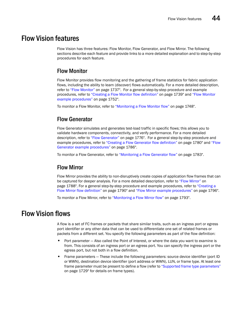 Flow vision features, Flow vision flows, Flow monitor | Flow vision features 7, Flow vision flows 7, Flow generator, Flow mirror | Brocade Network Advisor SAN + IP User Manual v12.3.0 User Manual | Page 1799 / 2702