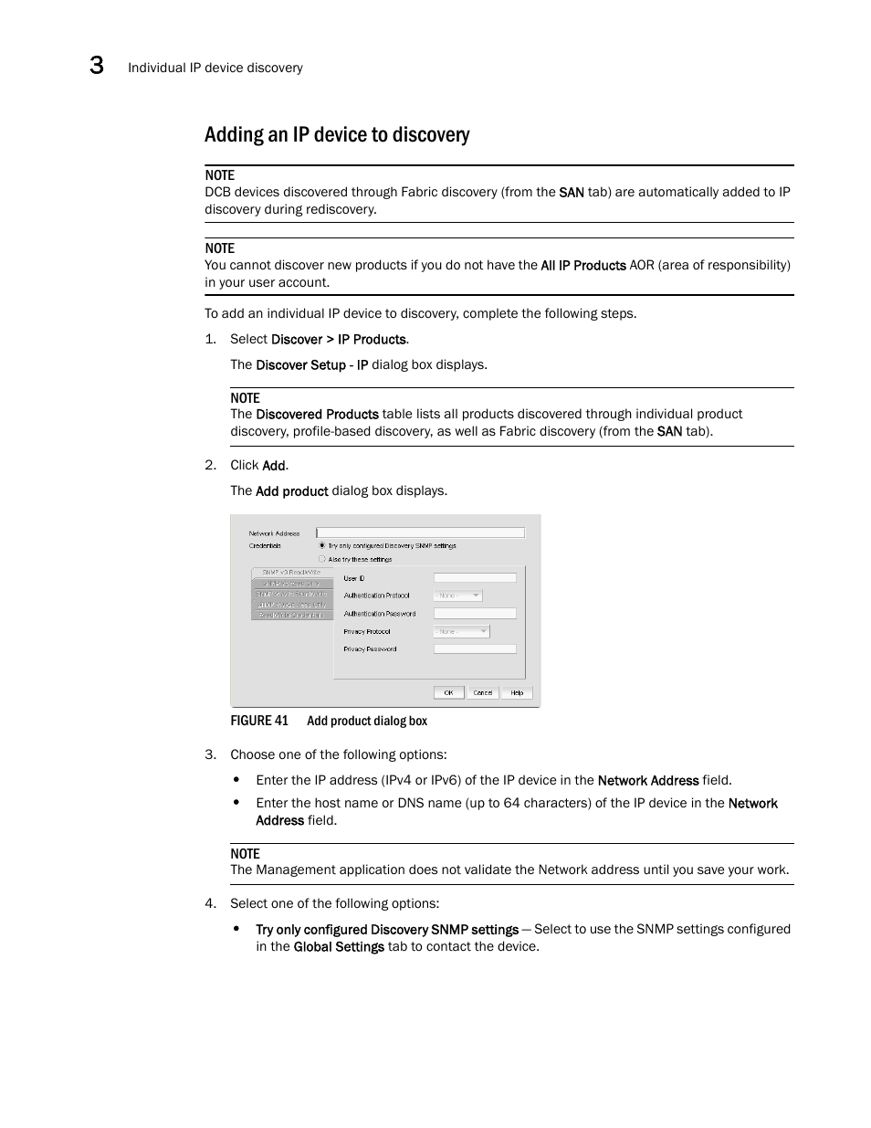 Adding an ip device to discovery | Brocade Network Advisor SAN + IP User Manual v12.3.0 User Manual | Page 180 / 2702
