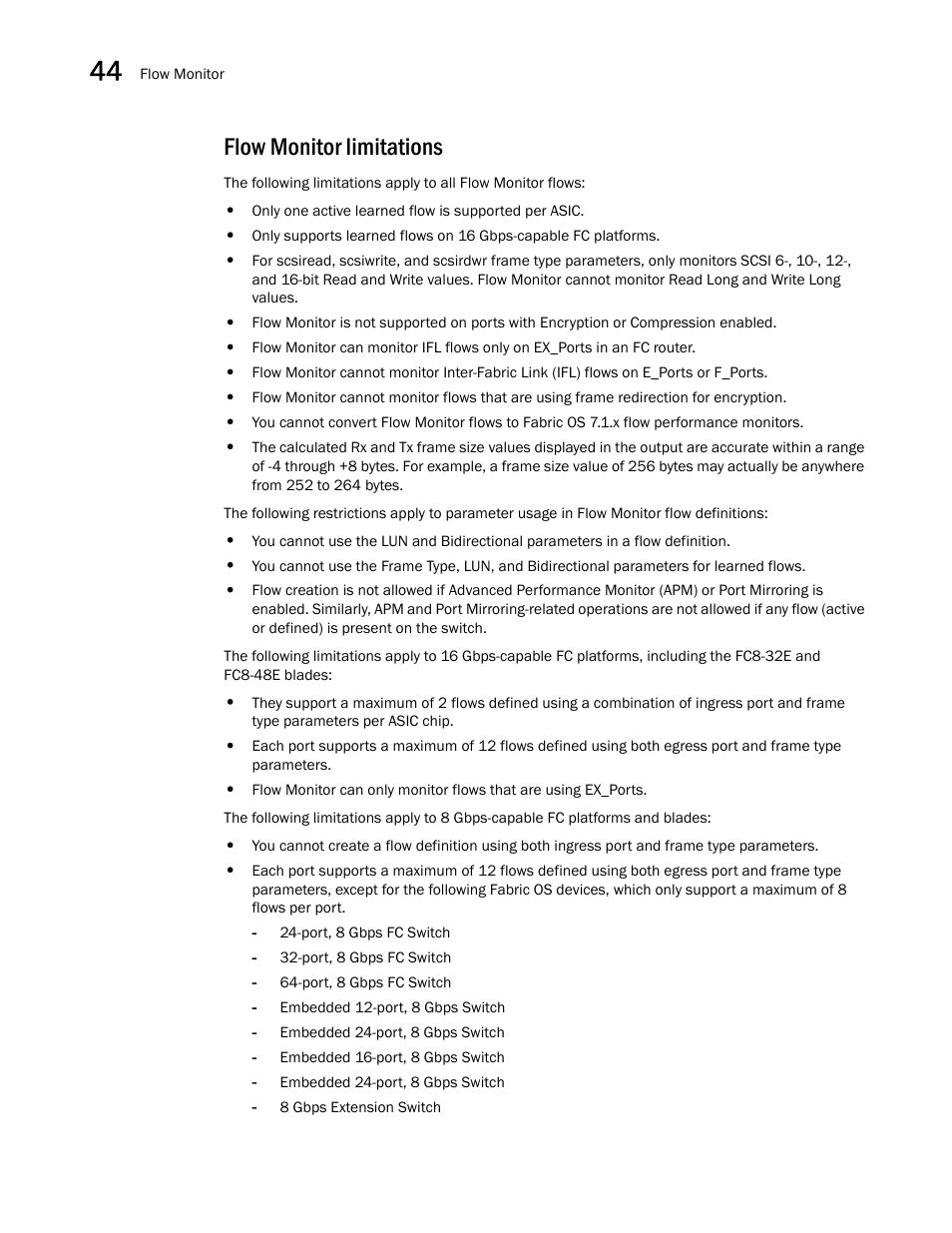 Flow monitor limitations | Brocade Network Advisor SAN + IP User Manual v12.3.0 User Manual | Page 1810 / 2702