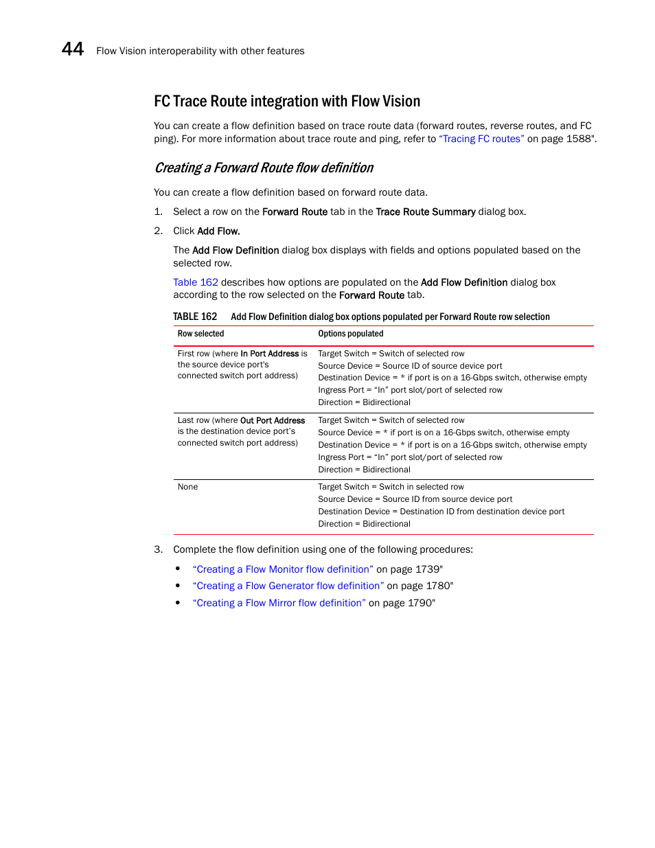 Fc trace route integration with flow vision, Creating a forward route flow definition | Brocade Network Advisor SAN + IP User Manual v12.3.0 User Manual | Page 1886 / 2702