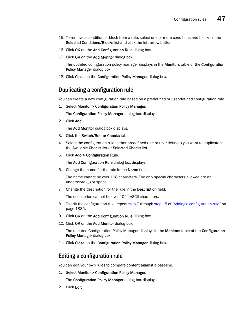 Duplicating a configuration rule, Editing a configuration rule | Brocade Network Advisor SAN + IP User Manual v12.3.0 User Manual | Page 1959 / 2702