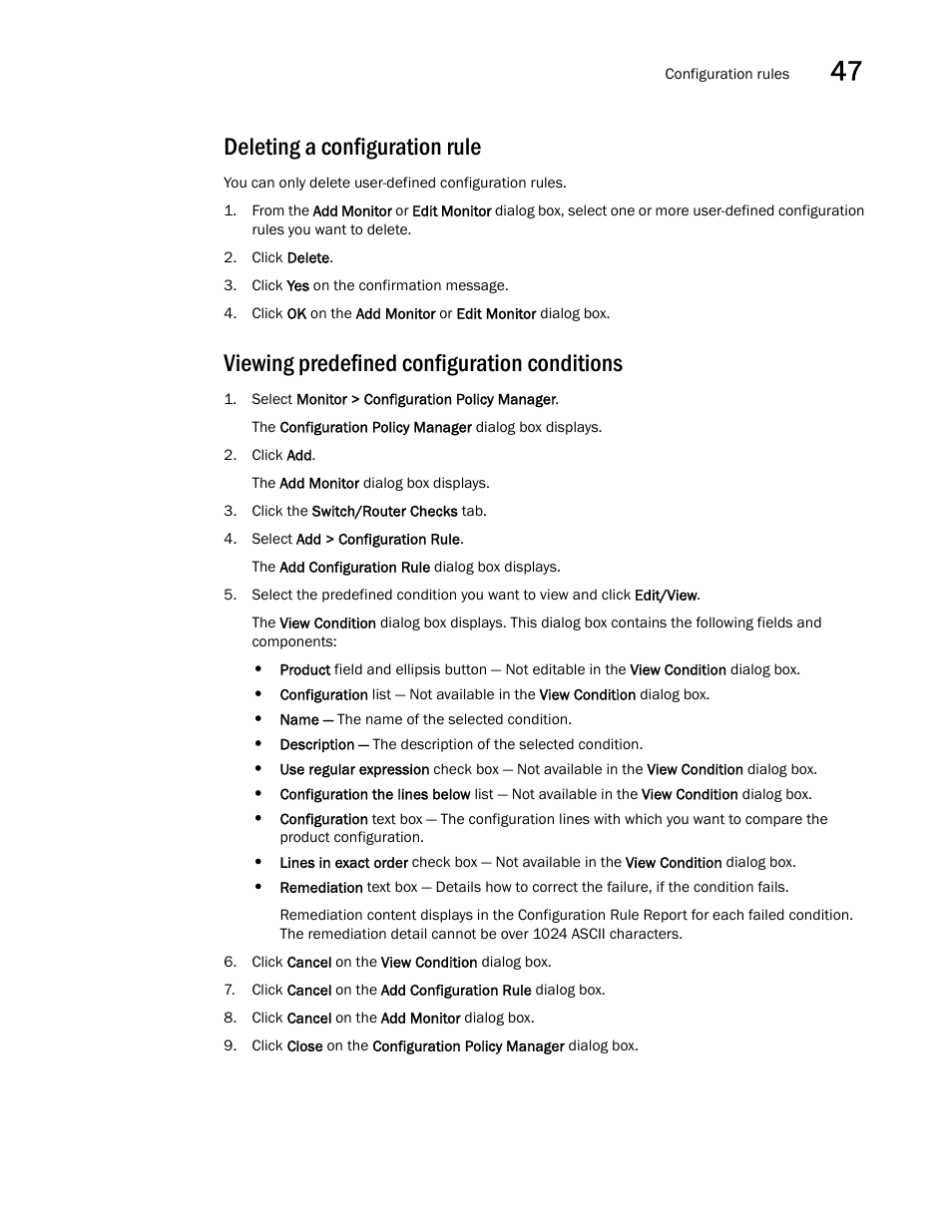 Deleting a configuration rule, Viewing predefined configuration conditions | Brocade Network Advisor SAN + IP User Manual v12.3.0 User Manual | Page 1961 / 2702