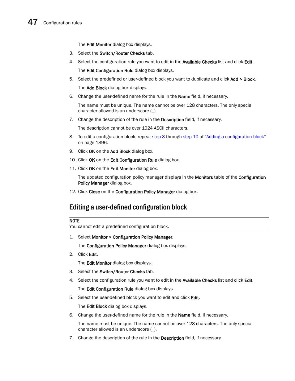 Editing a user-defined configuration block, Editing a user-defined, Configuration block | Brocade Network Advisor SAN + IP User Manual v12.3.0 User Manual | Page 1970 / 2702