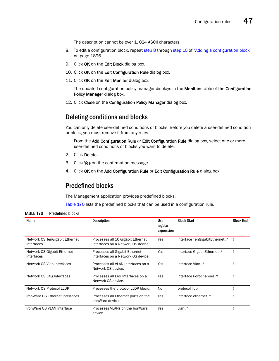 Deleting conditions and blocks, Predefined blocks | Brocade Network Advisor SAN + IP User Manual v12.3.0 User Manual | Page 1971 / 2702
