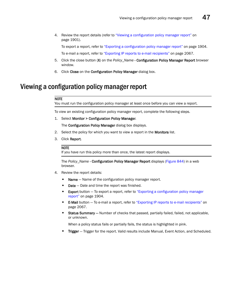 Viewing a configuration policy manager report, Viewing a configuration policy manager report 1, Viewing a configuration policy | Manager report | Brocade Network Advisor SAN + IP User Manual v12.3.0 User Manual | Page 1973 / 2702